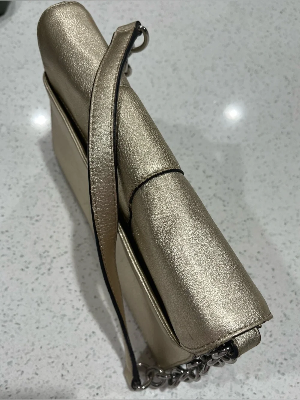 Vintage B. Makowsky Metallic Gold Leather Shoulder Bag: Leopard Print Interior